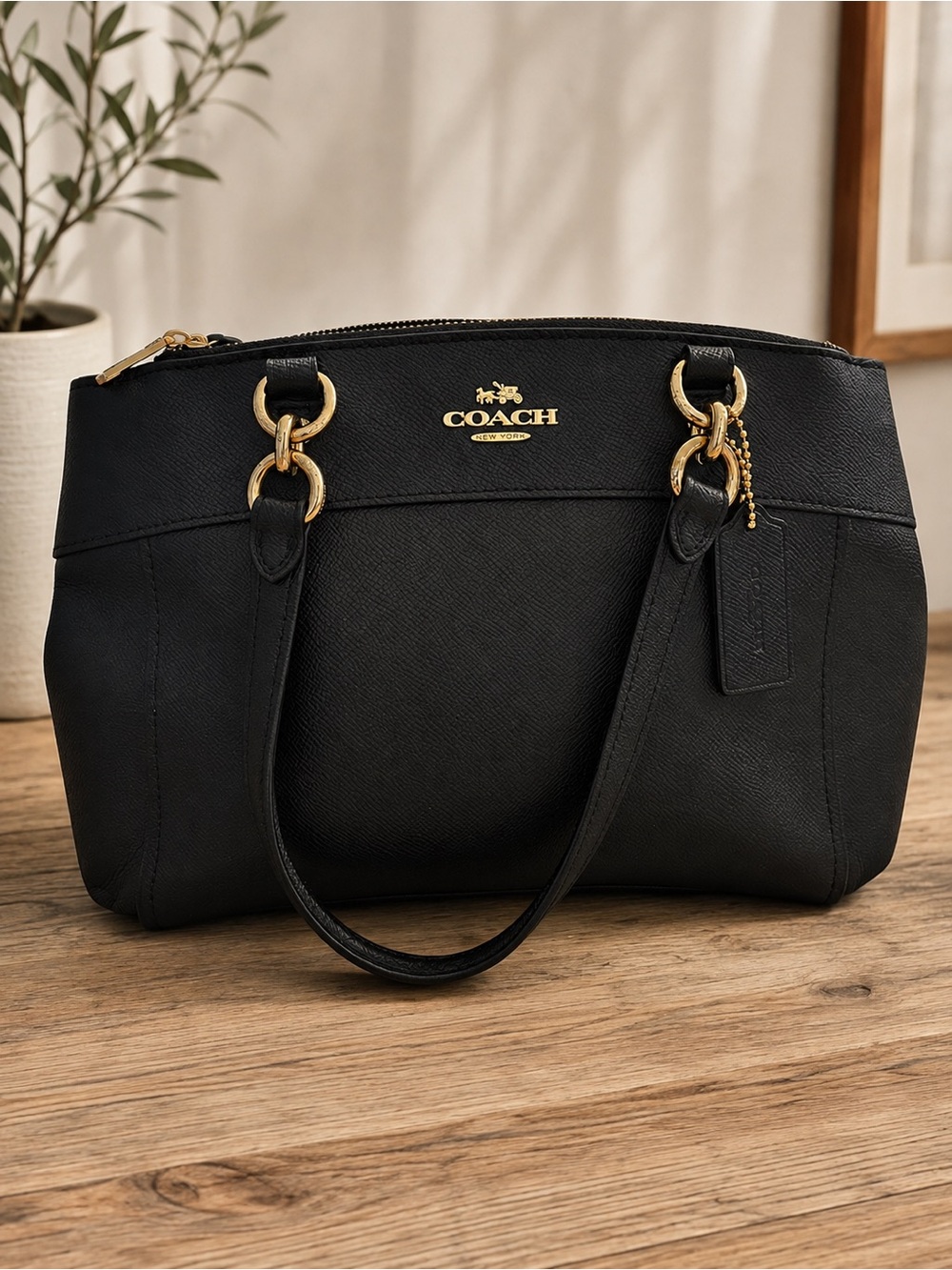 Coach Mini Brooke Carryall Black Crossgrain Leather Gold Hardware